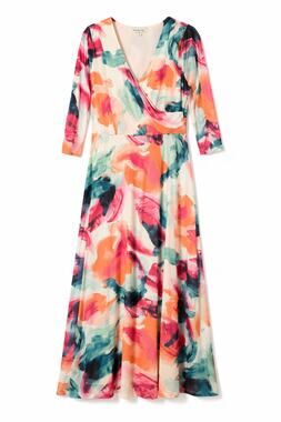 Harlow & Rose 3/4 Sleeve Watercolor Maxi Dress Summer Wedding Party M